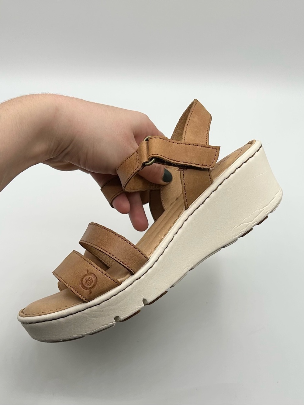 Born Tan Leather Strappy Wedge Comfort Sandals Women’s Size 7 - Picture 4 of 10